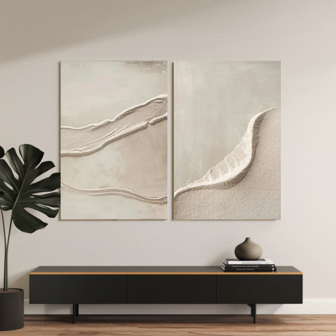 Textured Sand Wave Canvas Wall Art Set of 2