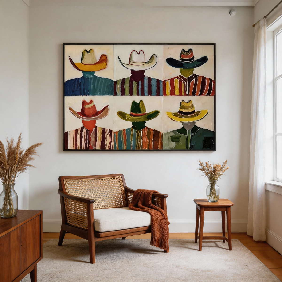 Colorful Cowboy Portrait Wall Art for Modern Western Home Decor