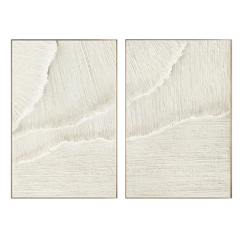 Sculptural Scratch Line White Wall Art Set of 2