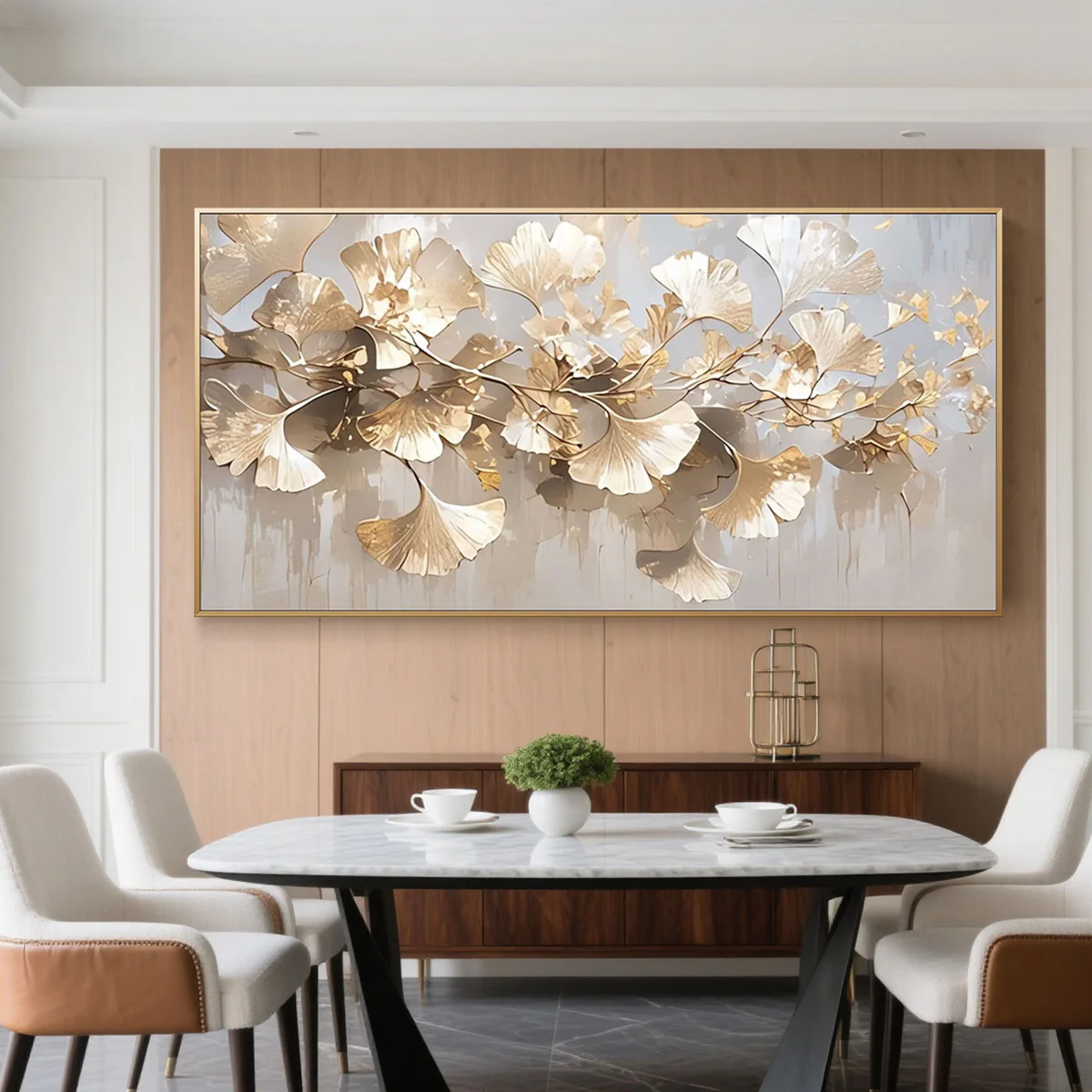 Golden Ginkgo Leaf Wall Art – Luxury Abstract Canvas Painting