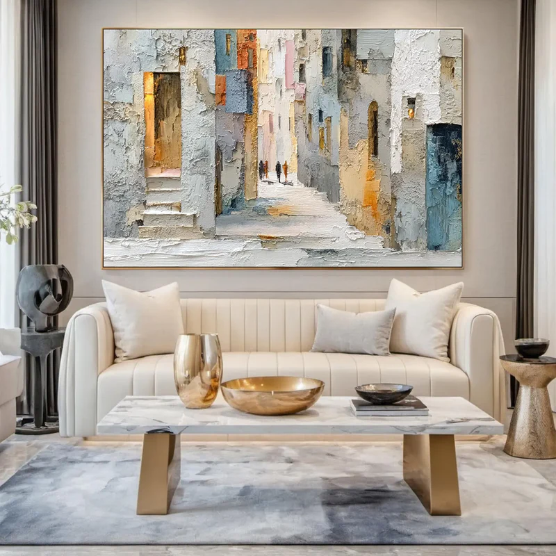 Textured City Street Wall Art – Abstract European Town Canvas
