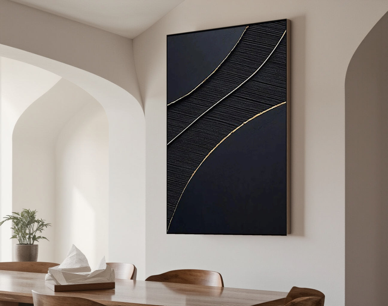 Flowing Gold Silver Line Wall Art