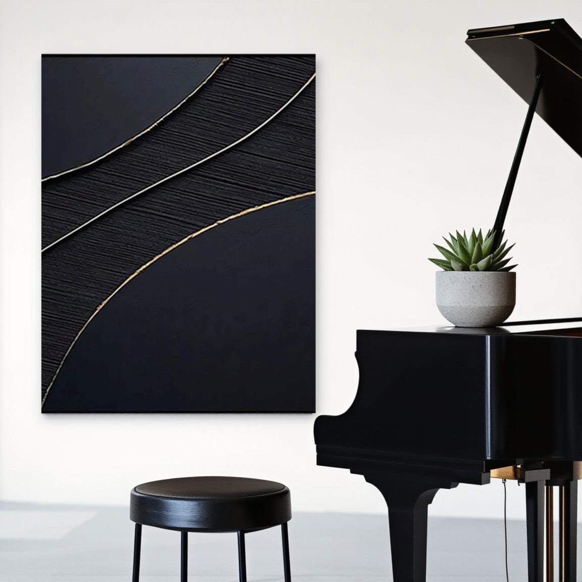 Flowing Gold Silver Line Wall Art