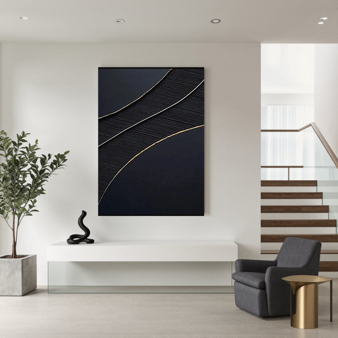Flowing Gold Silver Line Wall Art
