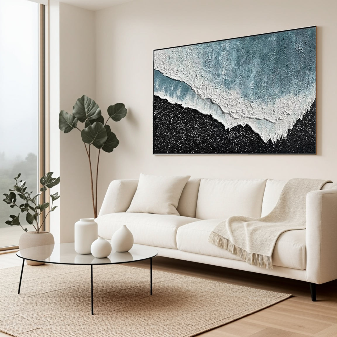Textured Blue Wave & Dark Shore Canvas Art