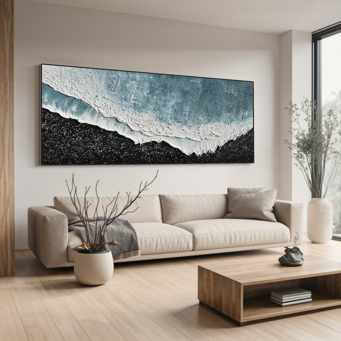Textured Blue Wave & Dark Shore Canvas Art