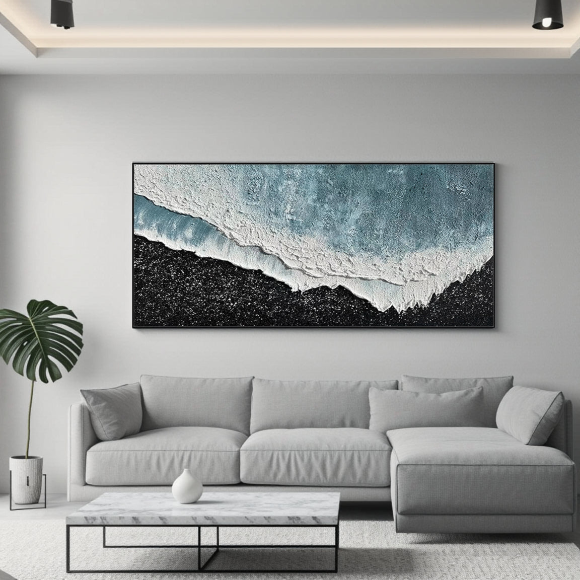 Textured Blue Wave & Dark Shore Canvas Art