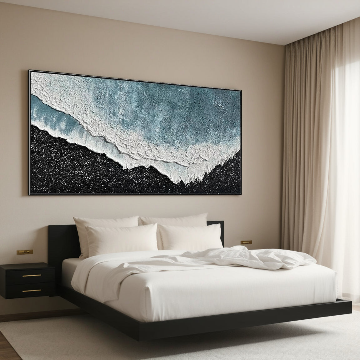 Textured Blue Wave & Dark Shore Canvas Art