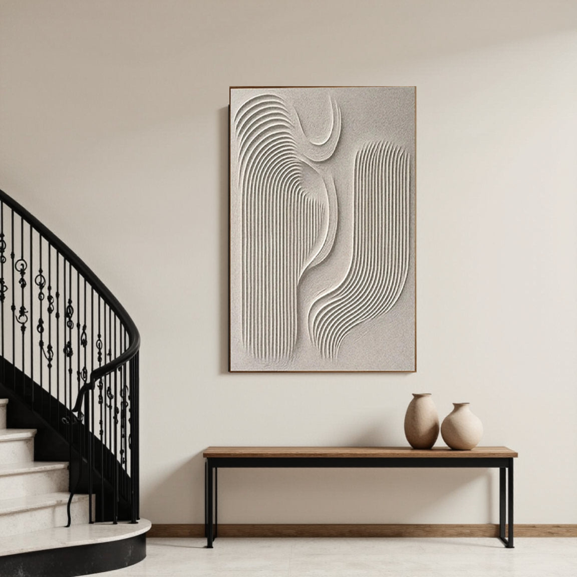 Geometric Wave Relief Abstract Wall Art