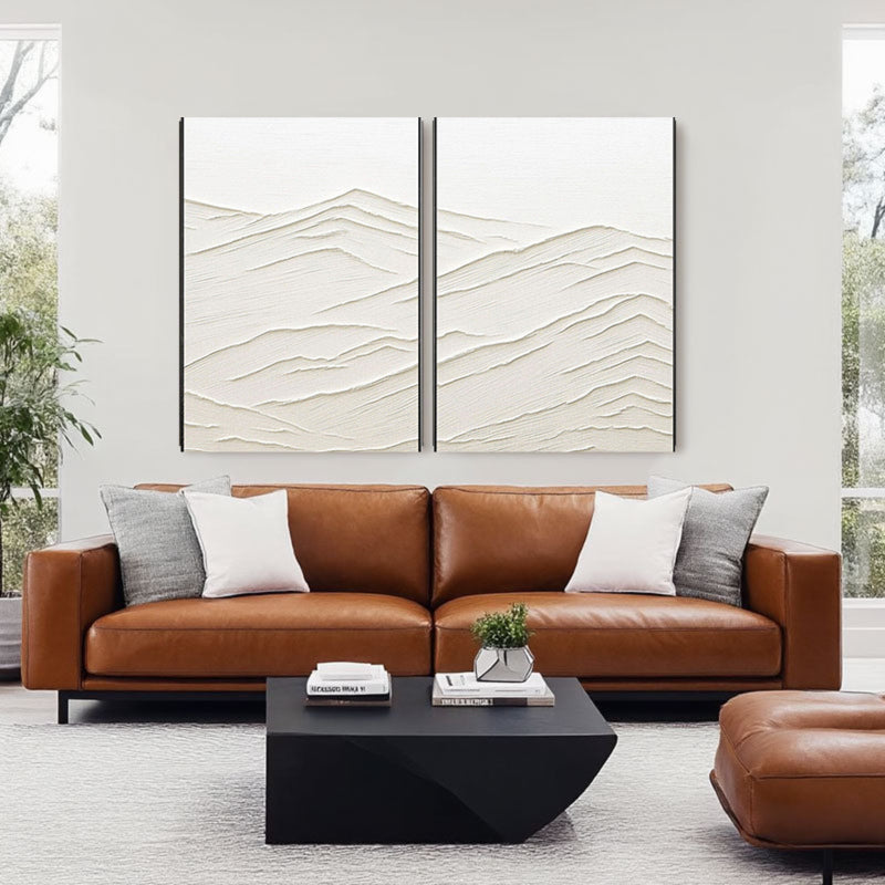 3D Textured White Mountain Range Wall Art Set of 2