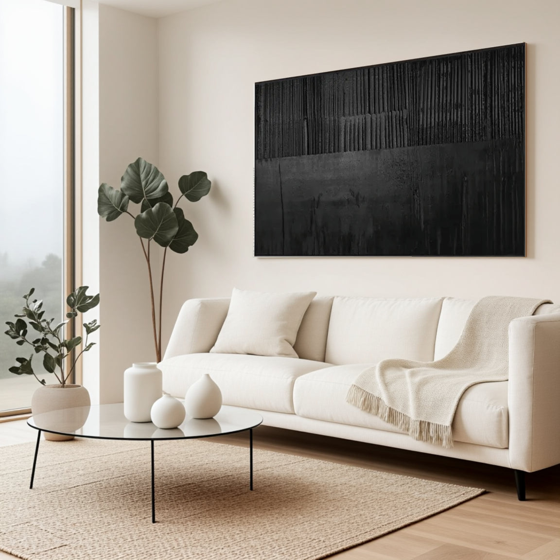 Black Minimalist Textured Painting Canvas