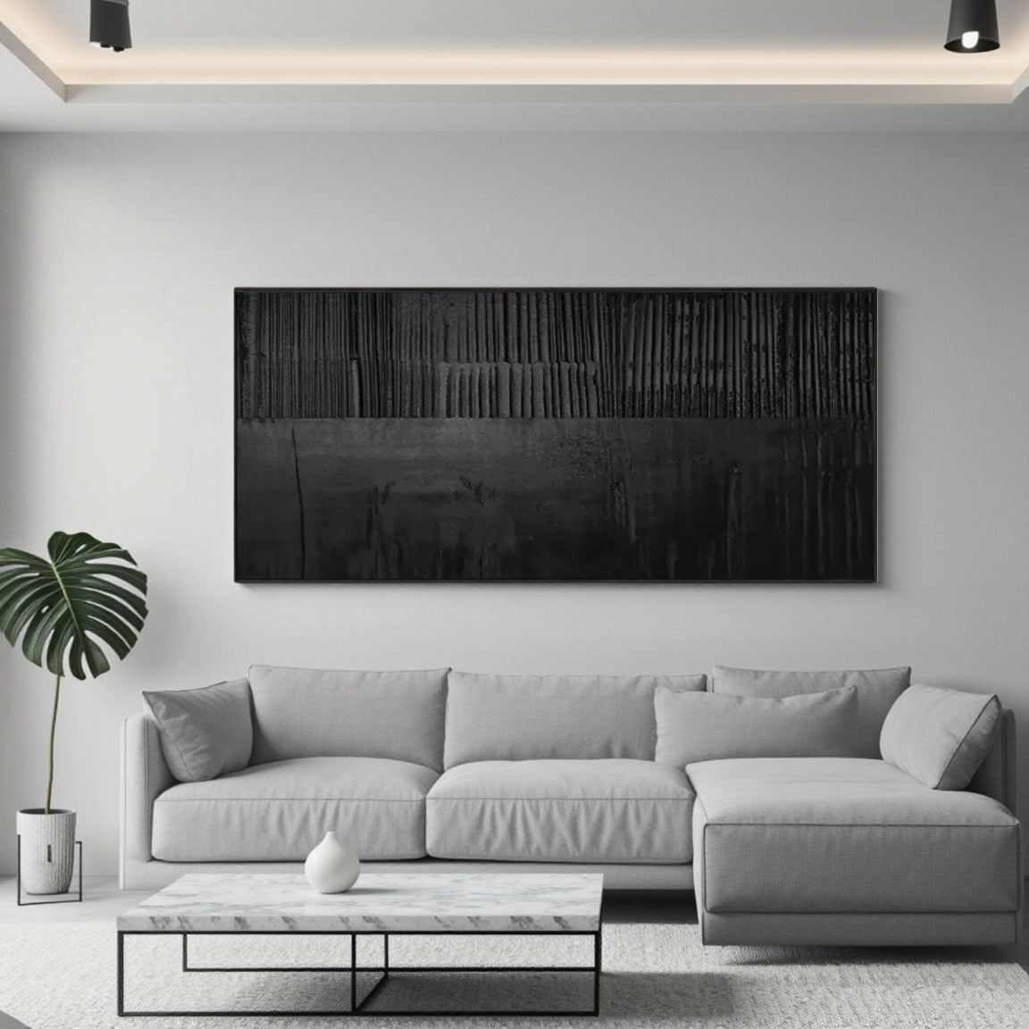 Black Minimalist Textured Painting Canvas