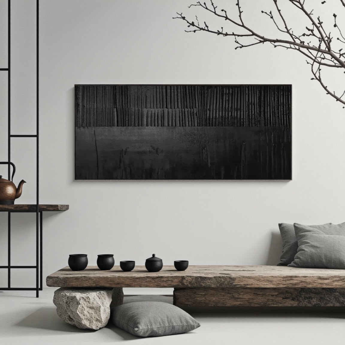 Black Minimalist Textured Painting Canvas