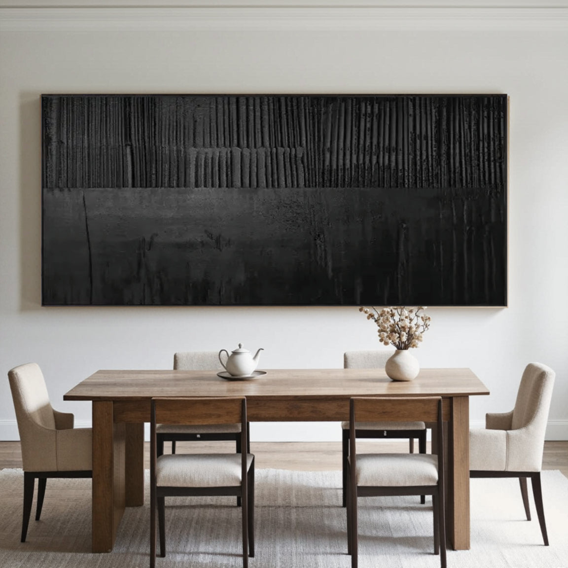Black Minimalist Textured Painting Canvas