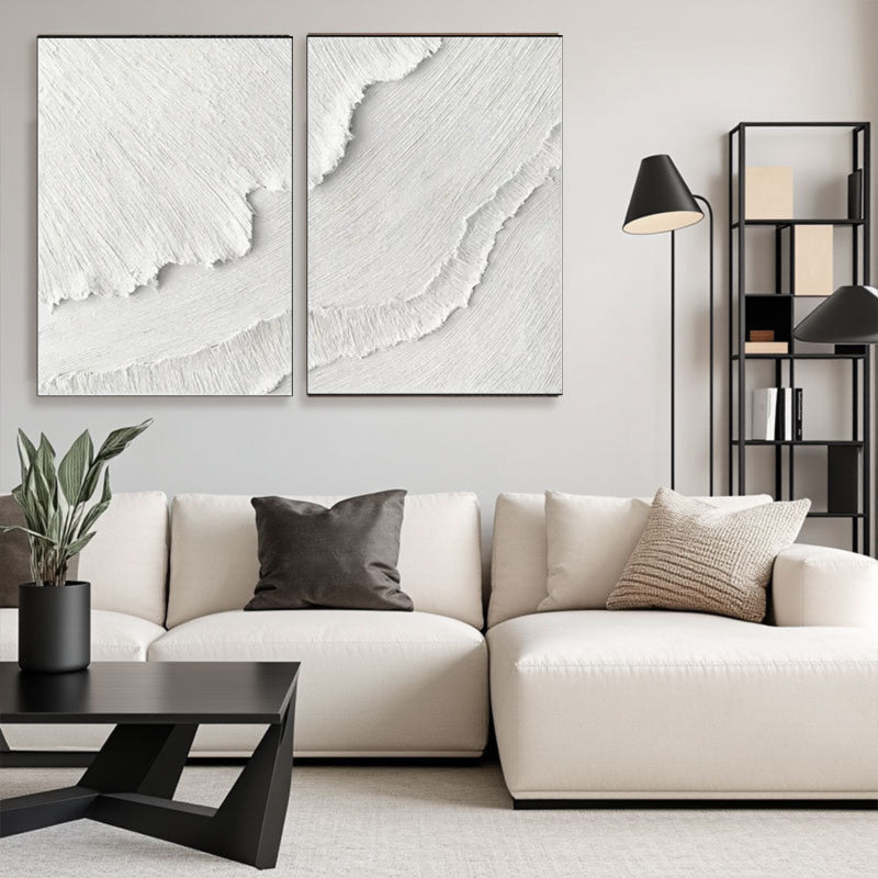 3D Textured White Diagonal Flow Wall Art Set of 2