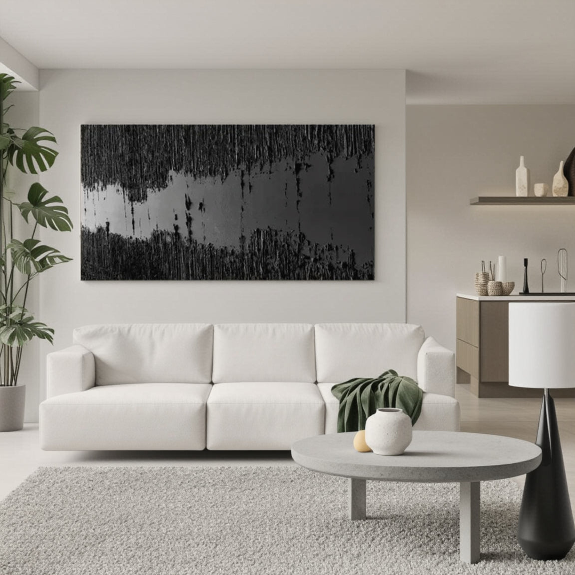Sculptural Black Textured Canvas