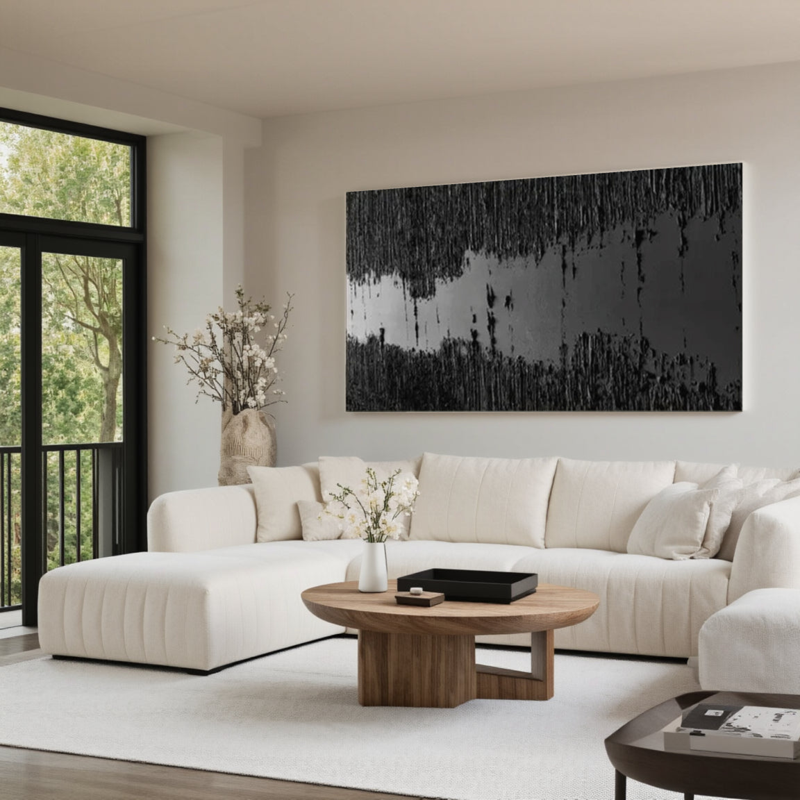 Sculptural Black Textured Canvas
