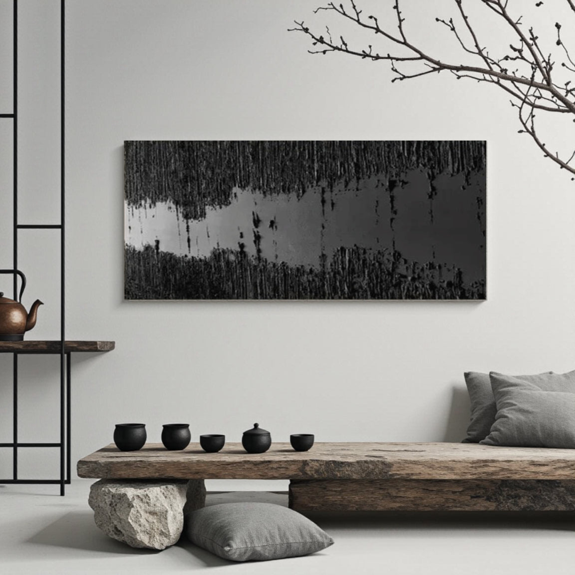 Sculptural Black Textured Canvas