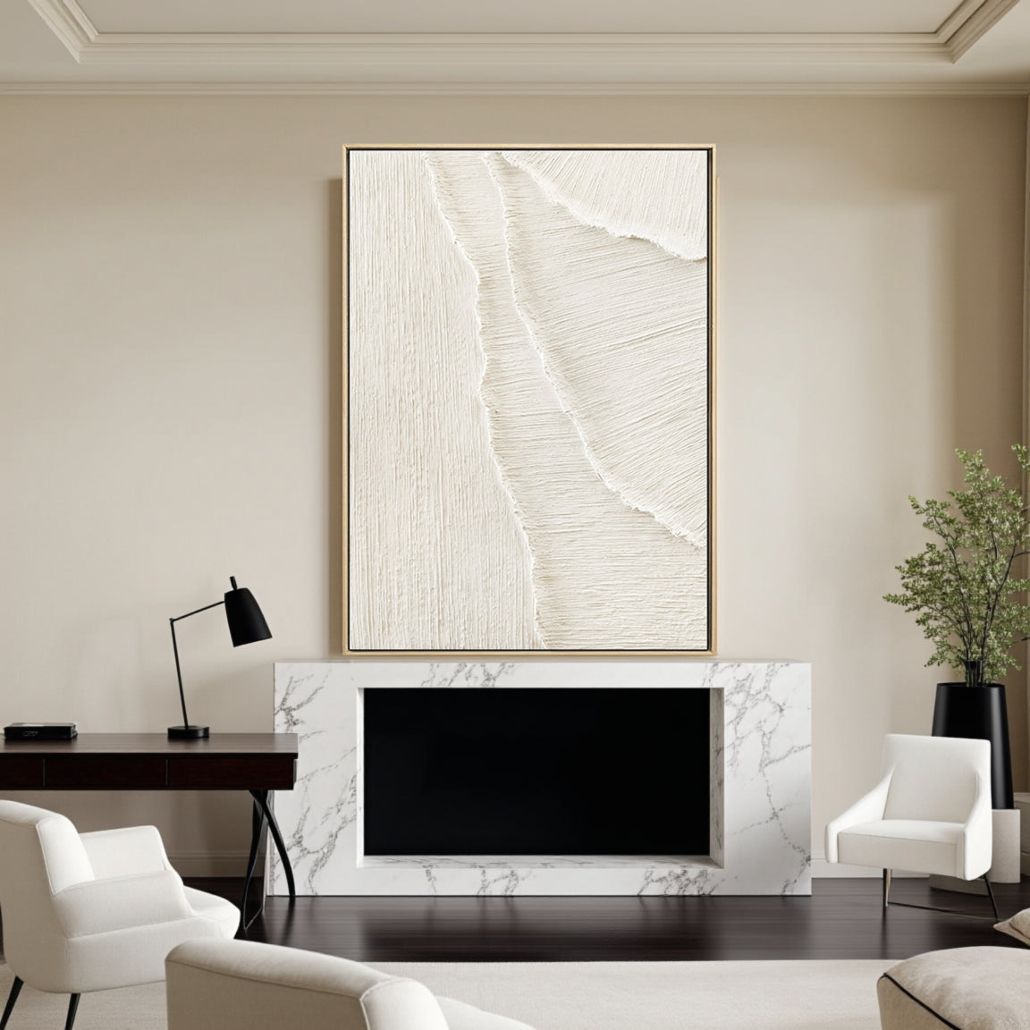 Sculptural Scratch Line White Wall Art