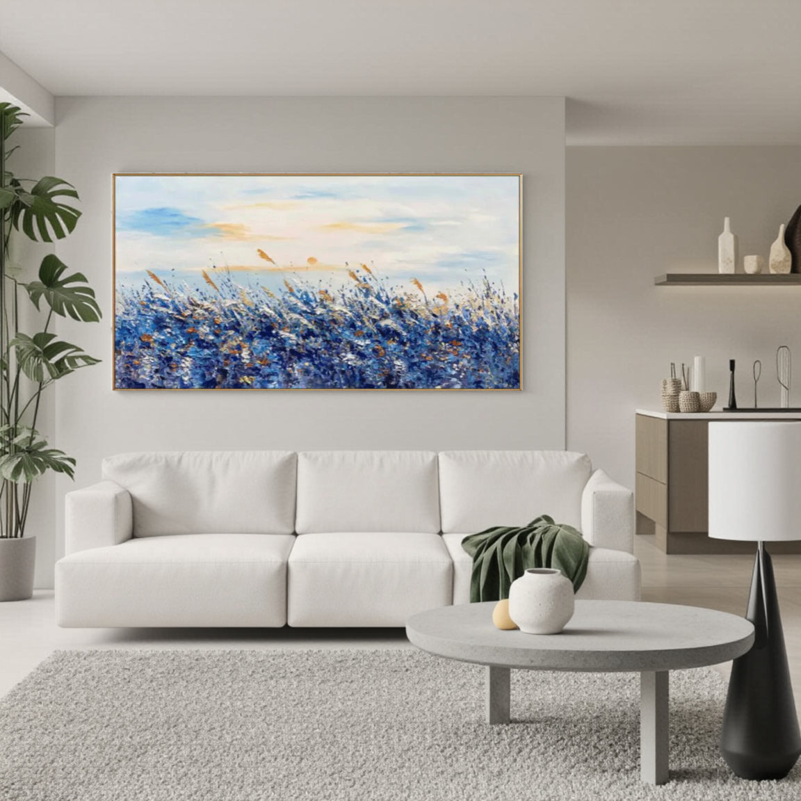 Textured Blue Floral Meadow Wall Art