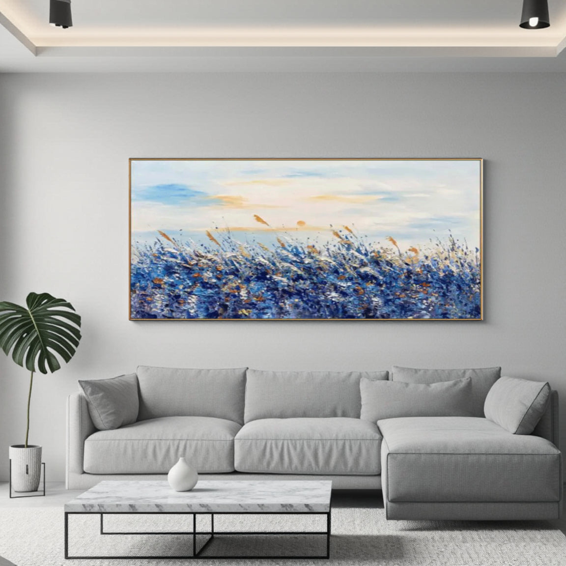 Textured Blue Floral Meadow Wall Art