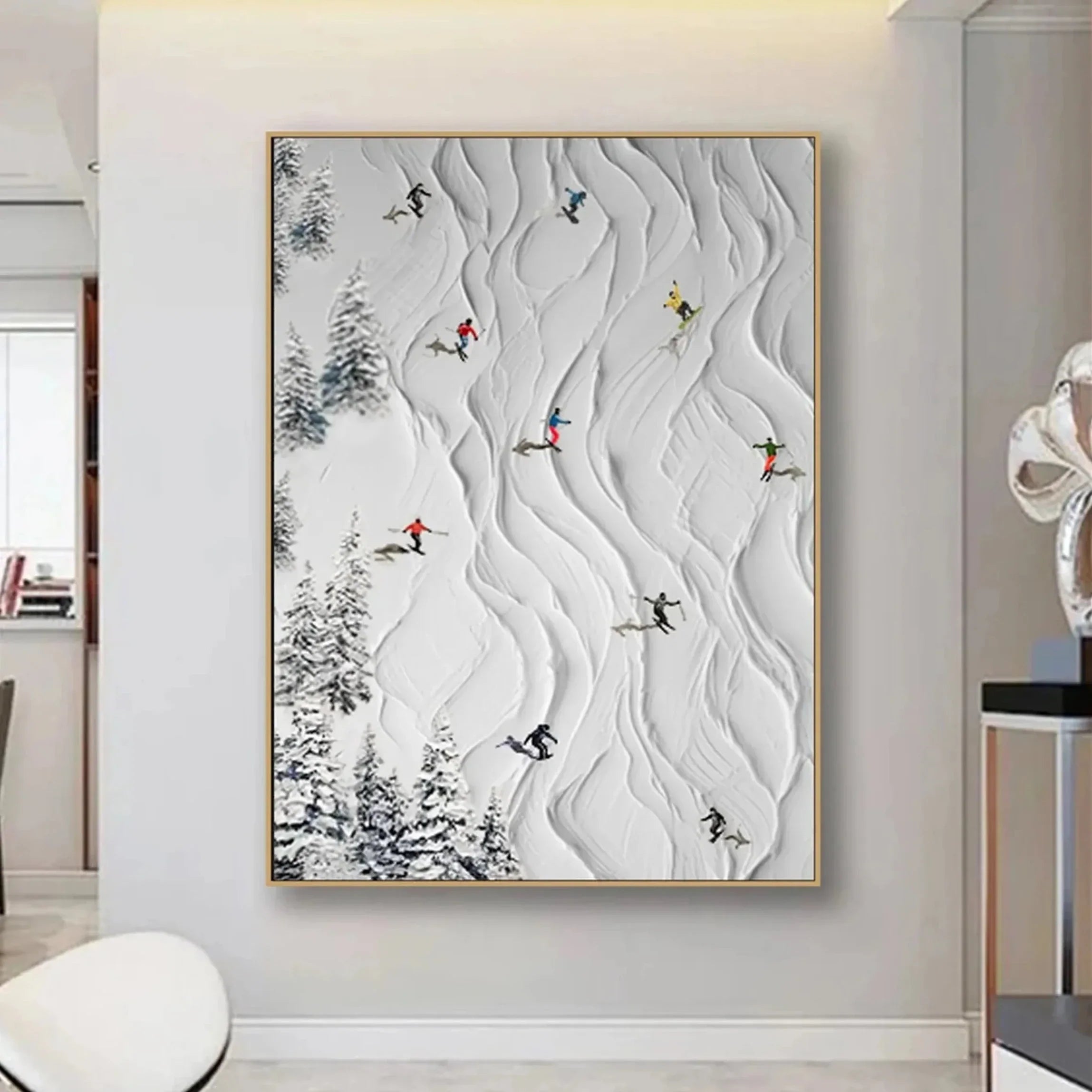 Skiing Sport Art Textured Painting Canvas