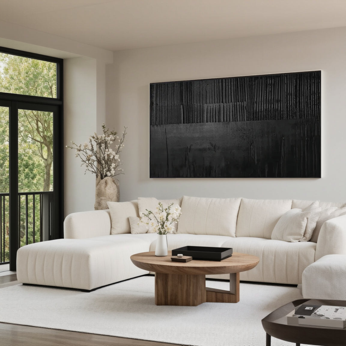 Black Minimalist Textured Painting Canvas