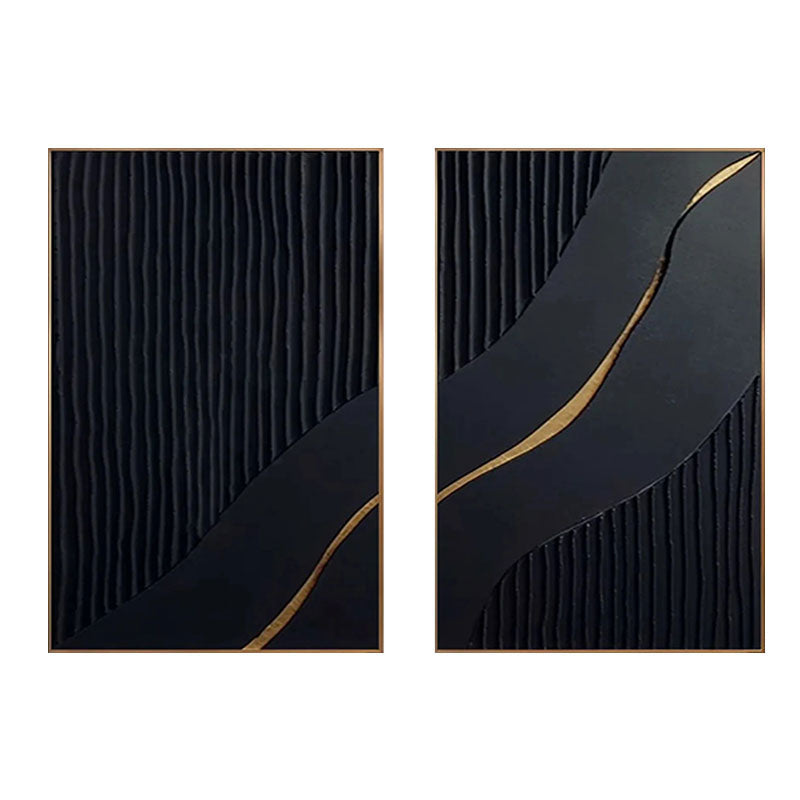 Black Gold Minimalist Textured Paintings Set of 2