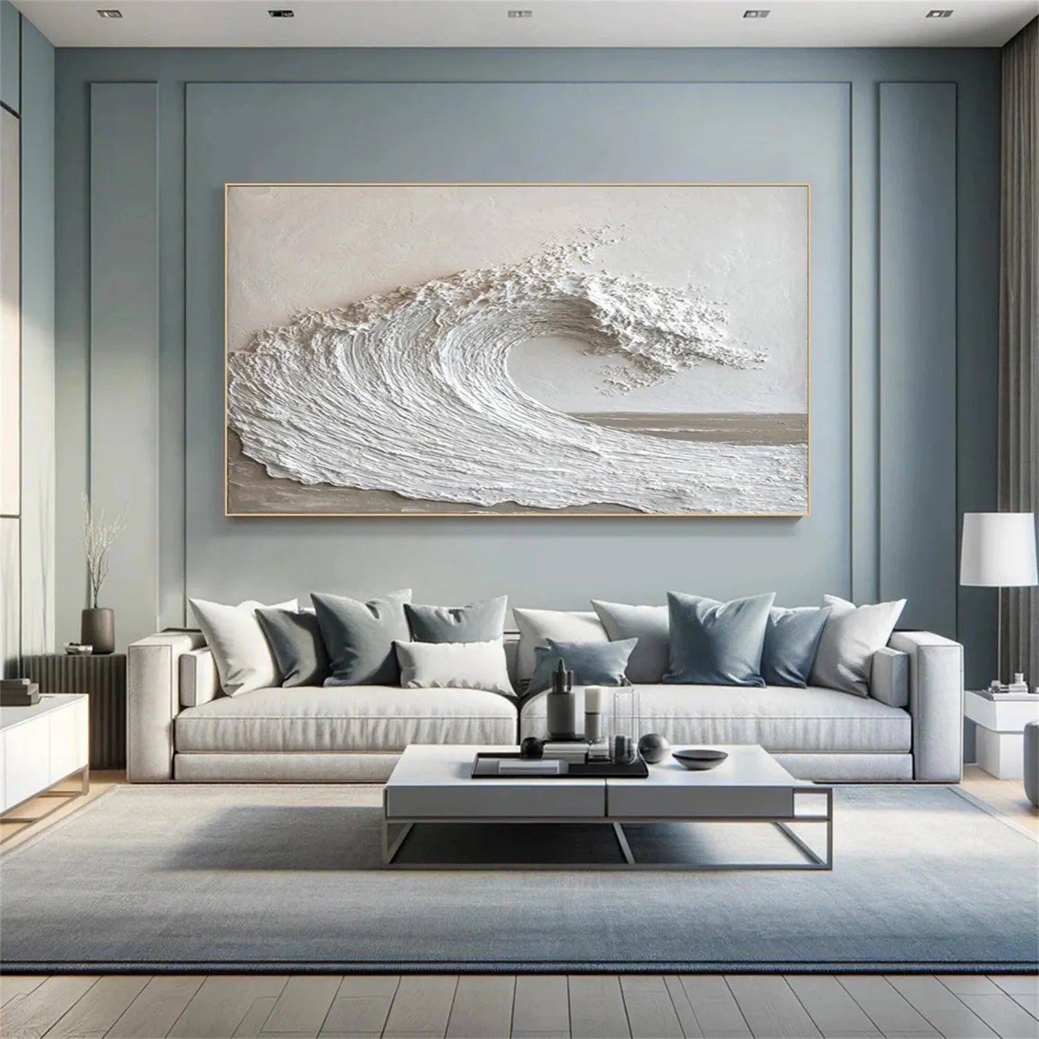 3D Textured White Wave Canvas Painting