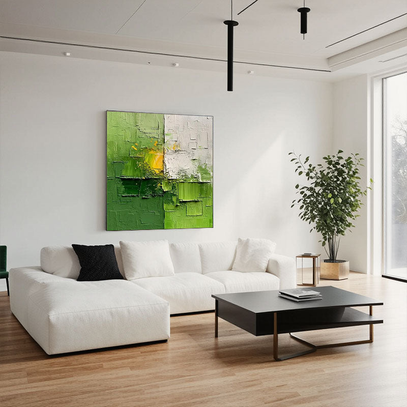 Textured Green Yellow Color Block Wall Art