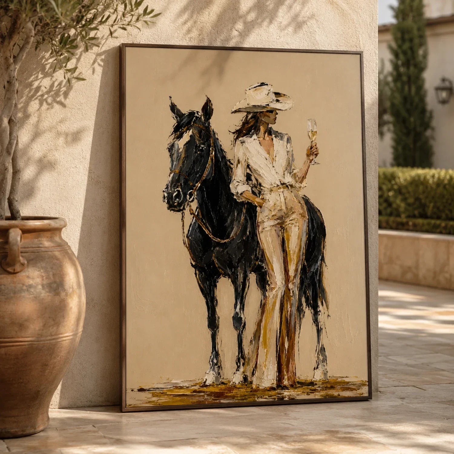 Impasto Cowgirl with Horse Wall Art
