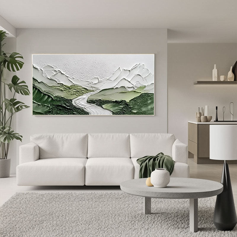 Textured Mountain River Landscape Wall Art