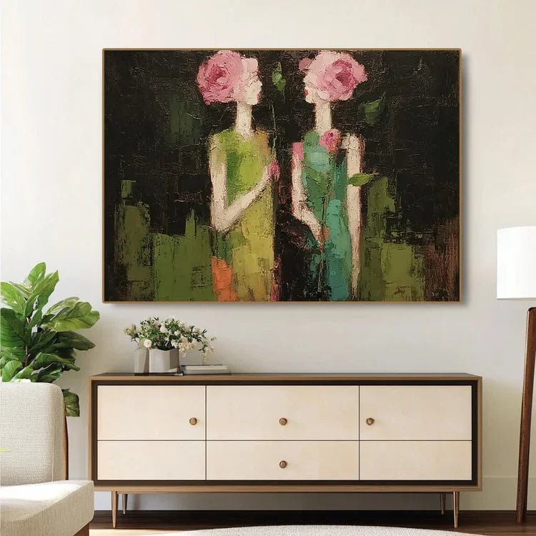 Textured Floral-Headed Figures Wall Art