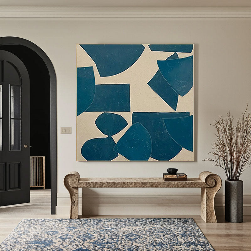Hand-Painted Navy Geometric Shapes Wall Art