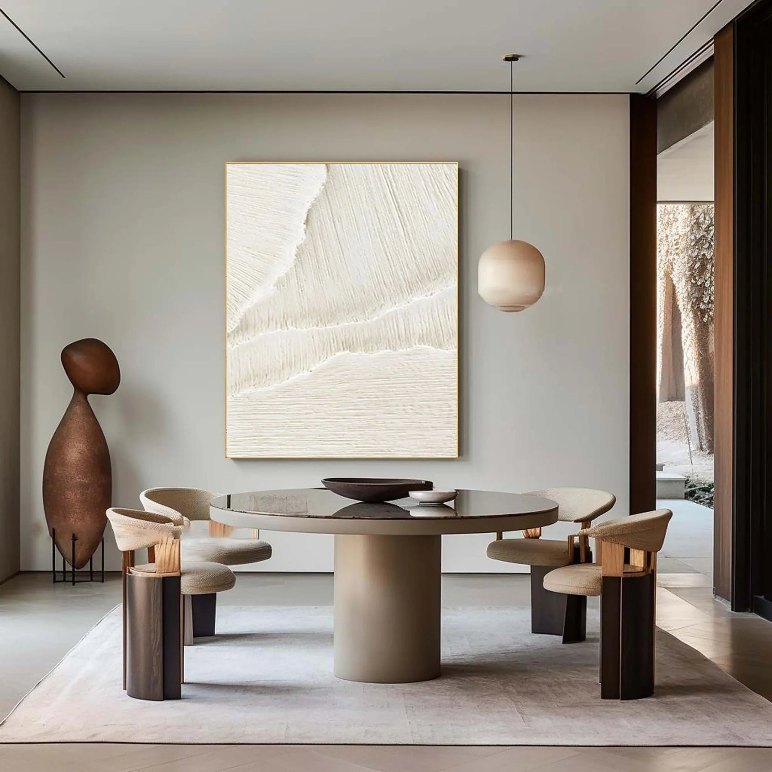 3D Textured White Layered Sand Wall Art