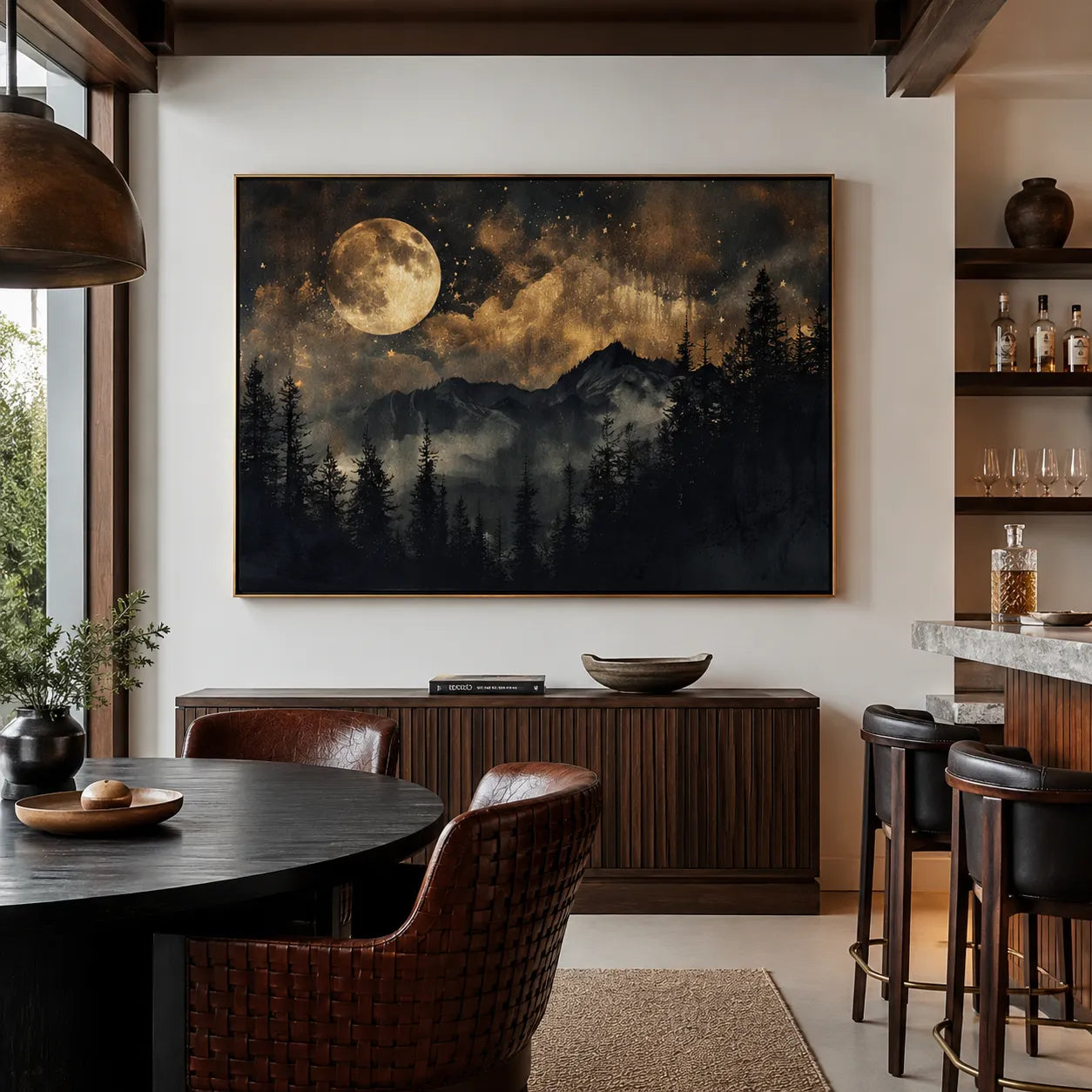 Textured Golden Moonlit Forest Wall Art