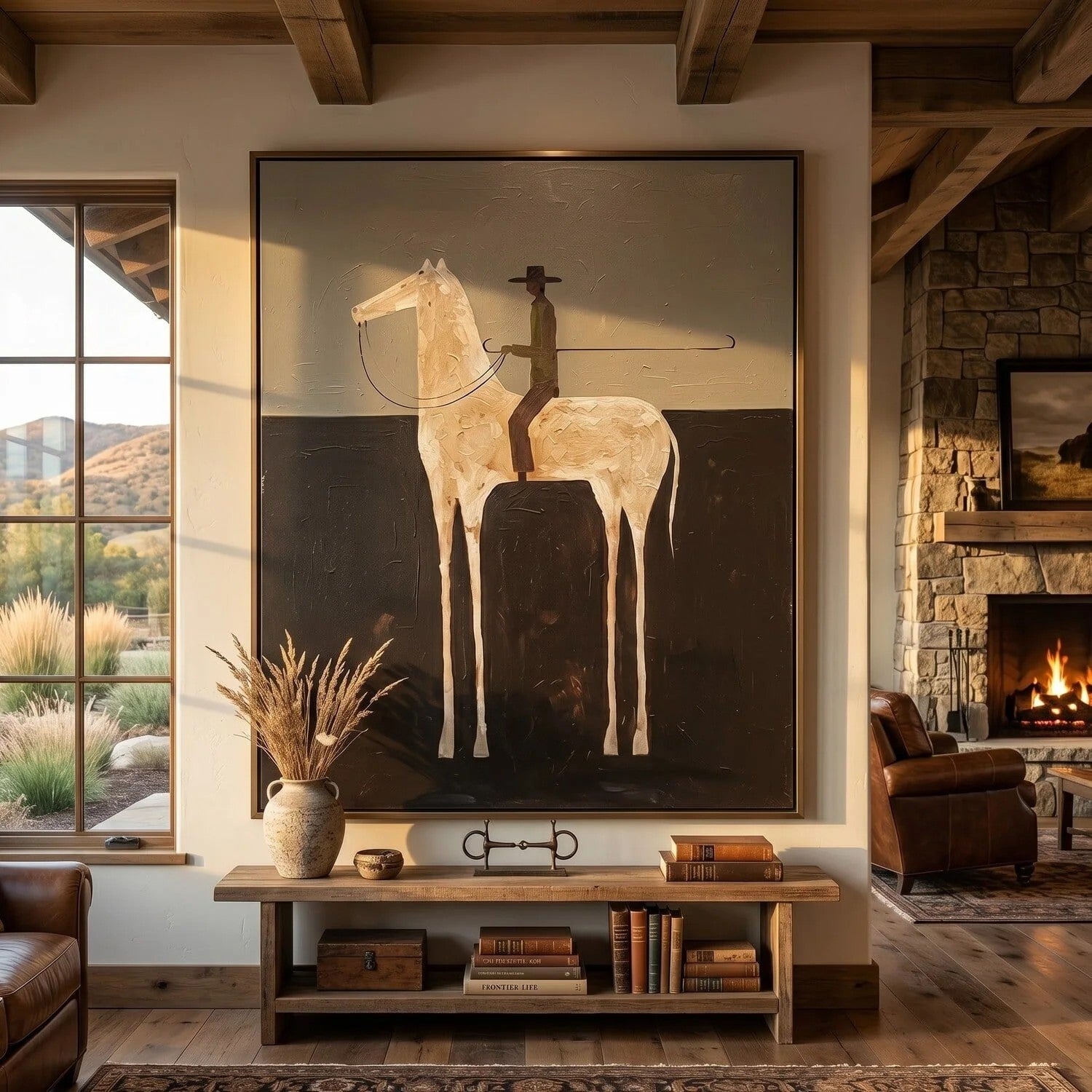 Textured Cream Horse Rider Wall Art