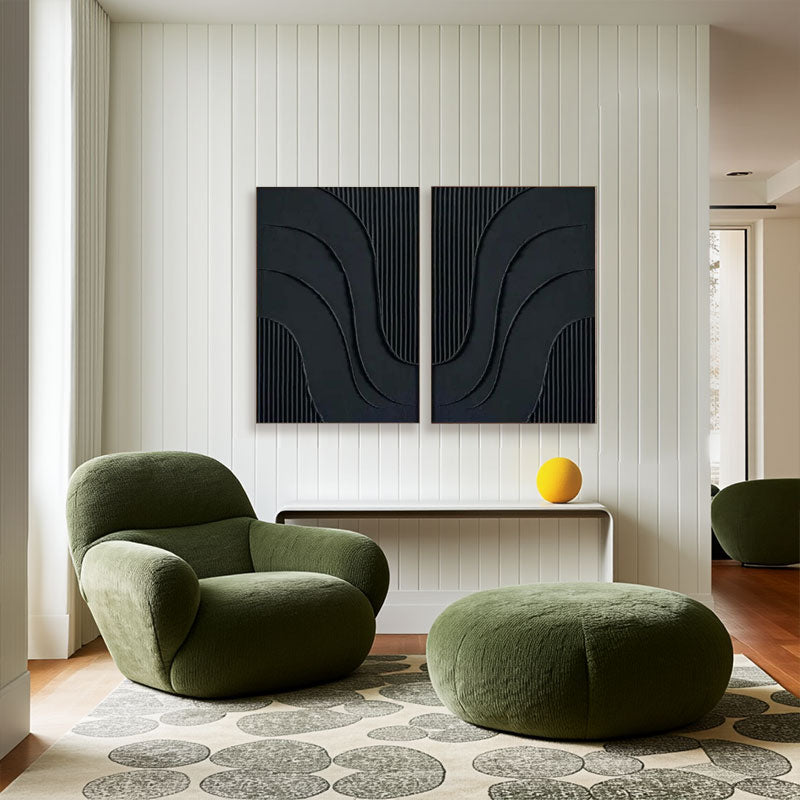 Black Plaster Art Minimalist Textured Paintings Set of 2
