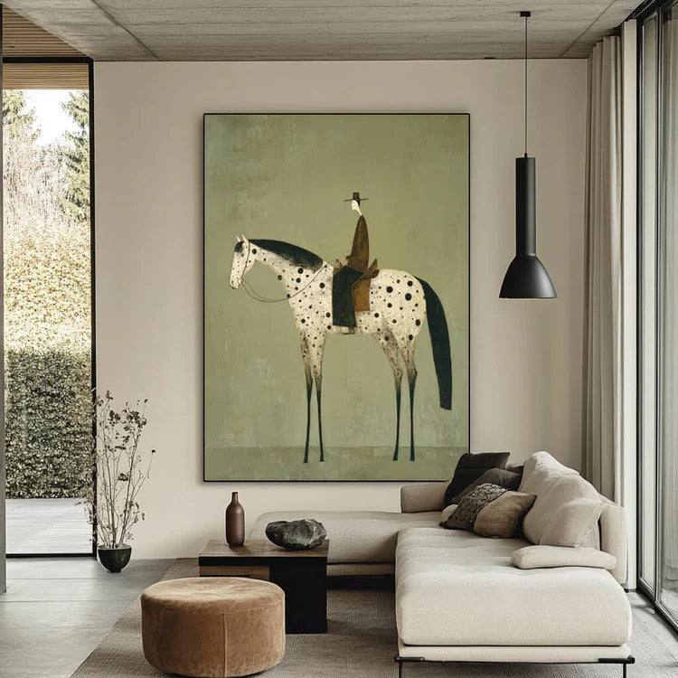 Rustic Folk Speckled Horse & Rider Wall Art