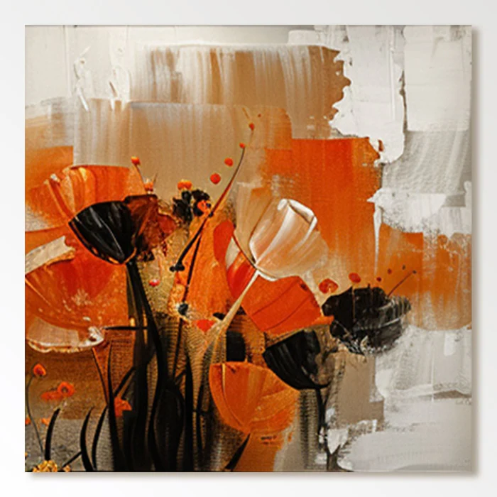 Abstract Orange Poppy Wall Art – Modern Floral Canvas Painting