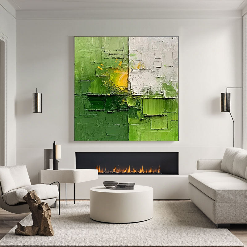 Textured Green Yellow Color Block Wall Art
