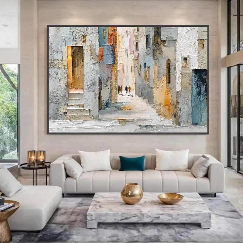 Textured City Street Wall Art – Abstract European Town Canvas