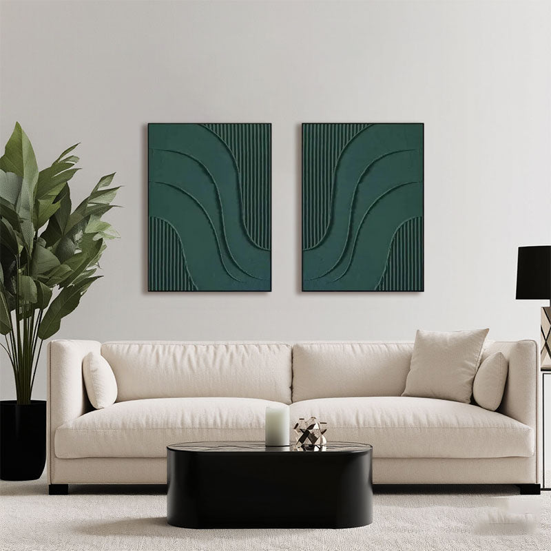 3D Textured Green Flowing Line Wall Art Set of 2