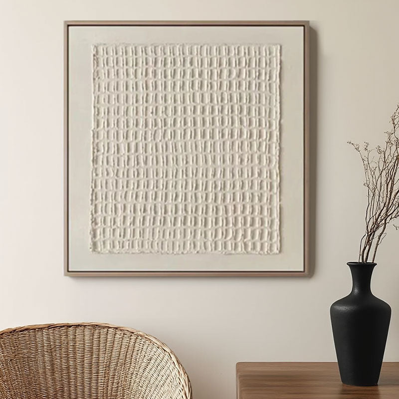 3D Grid Texture Cream White Wall Art