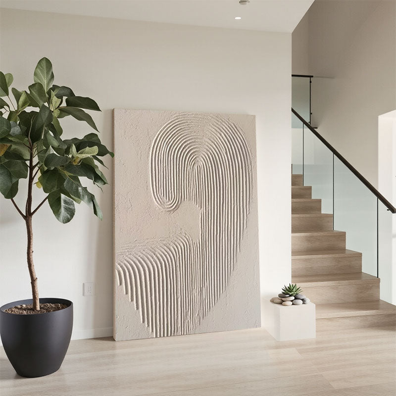 3D Textured Beige Concentric Line Wall Art
