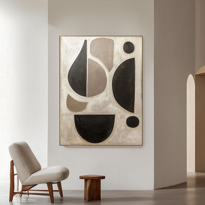 Hand-Painted Black & Tan Geometric Shape Wall Art