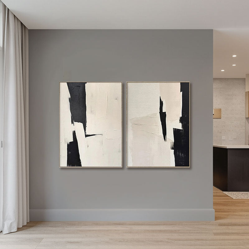 Textured Black & Ivory Abstract Panel Wall Art Set of 2