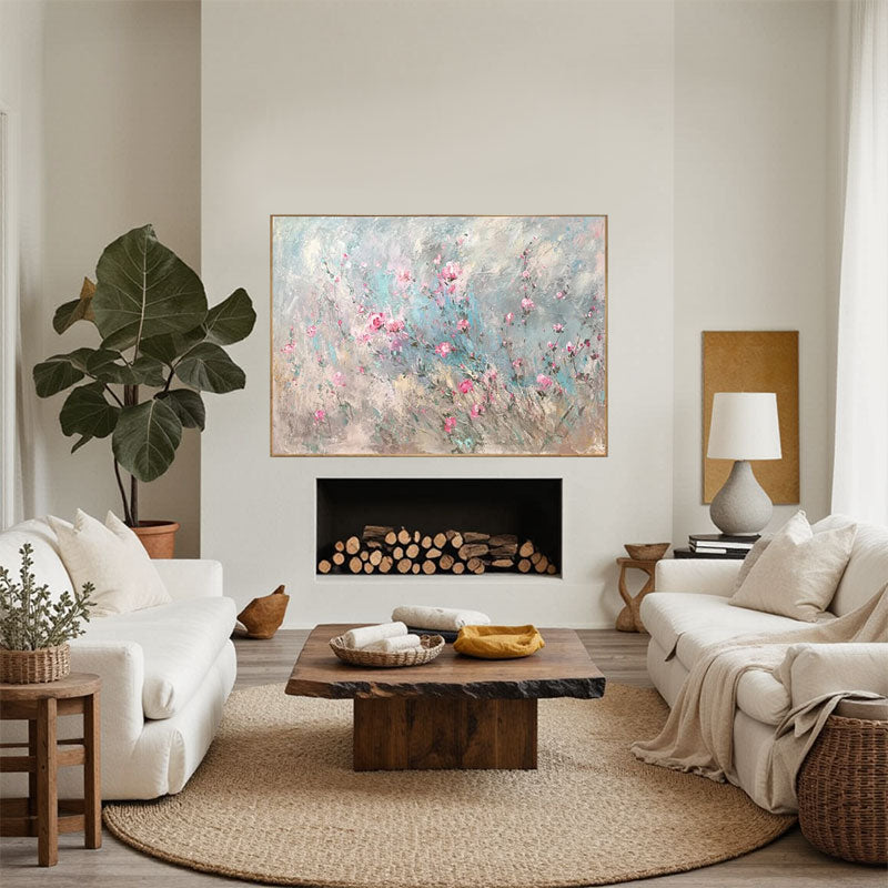 Soft Blue Beige Abstract Floral Wall Art