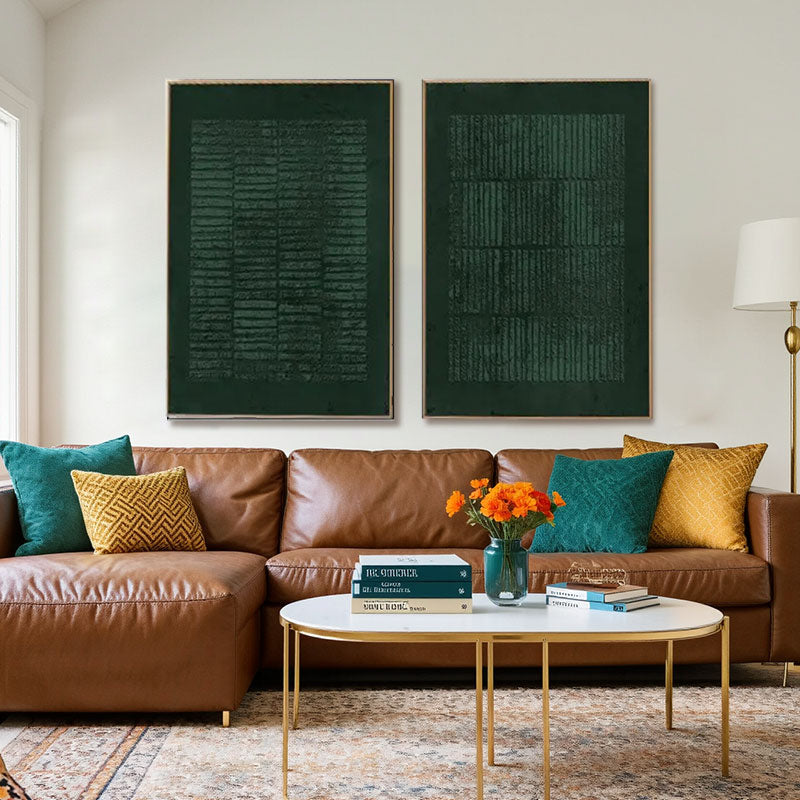 Hand-Woven Deep Green Wall Art Set of 2