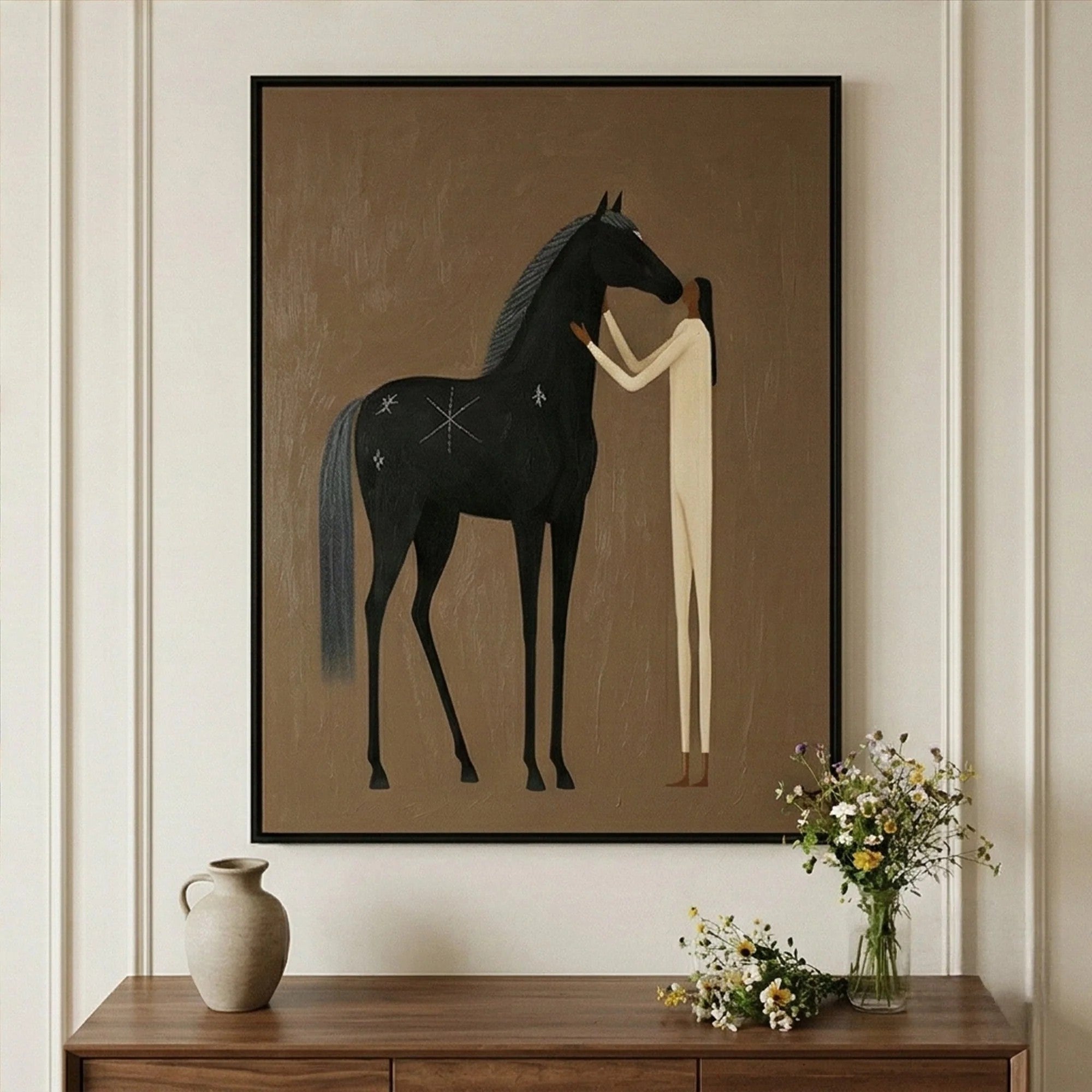 Rustic Folk Horse & Silhouette Embrace Wall Art